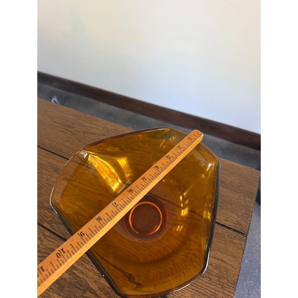 Amber Glass bowl MCM Tri-Corner Art Glass Centerpiece heavy thick